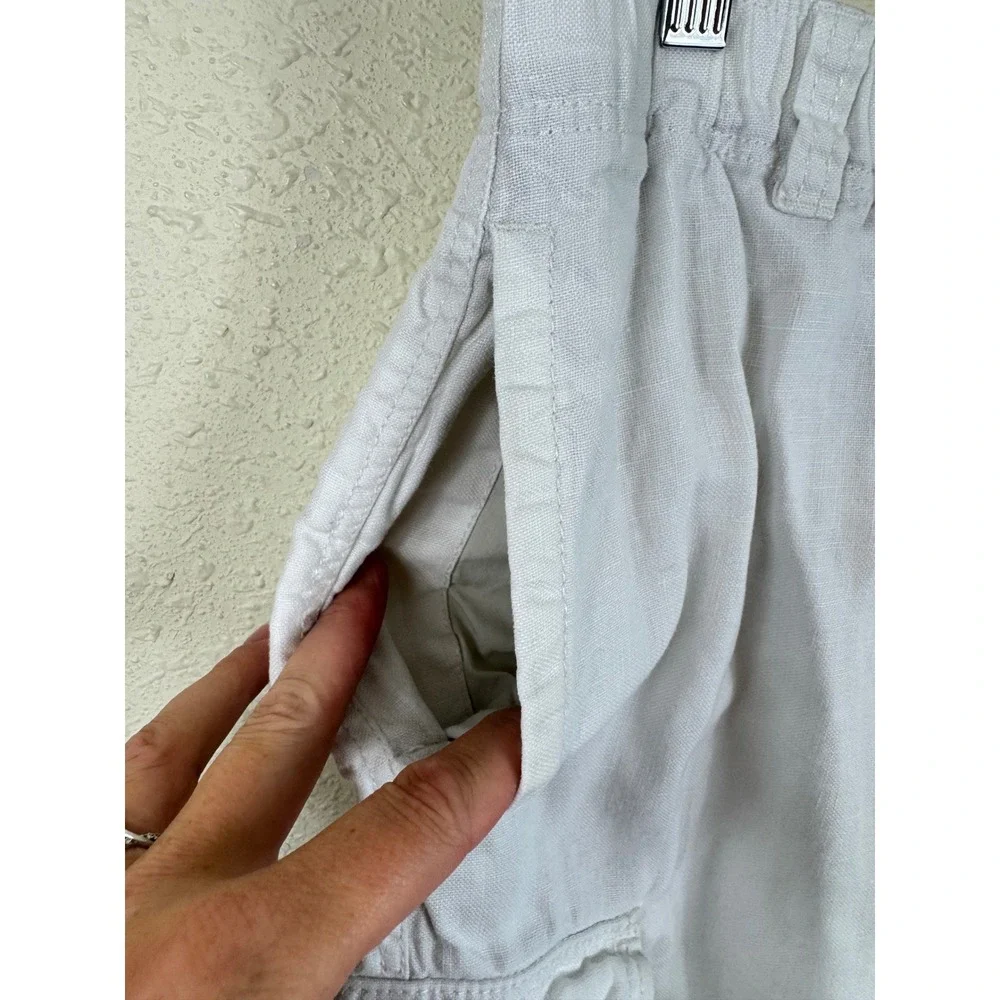 Tommy Bahama Relax Mens White 100% Linen Cargo Shorts Elastic Waist Medium